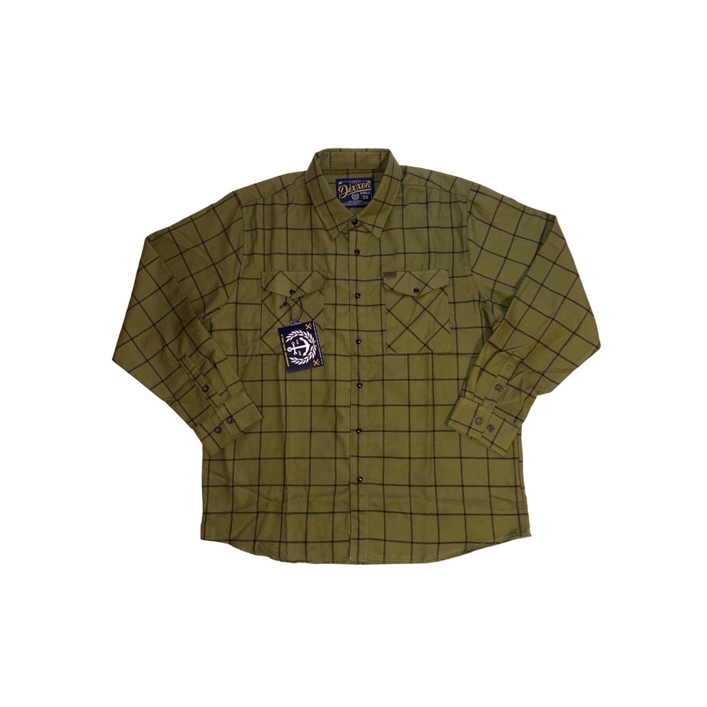 DIXXON Flannel Shirt Mens 2X Olive Green Windowpane Plaid D-Tech Snap Front NEW